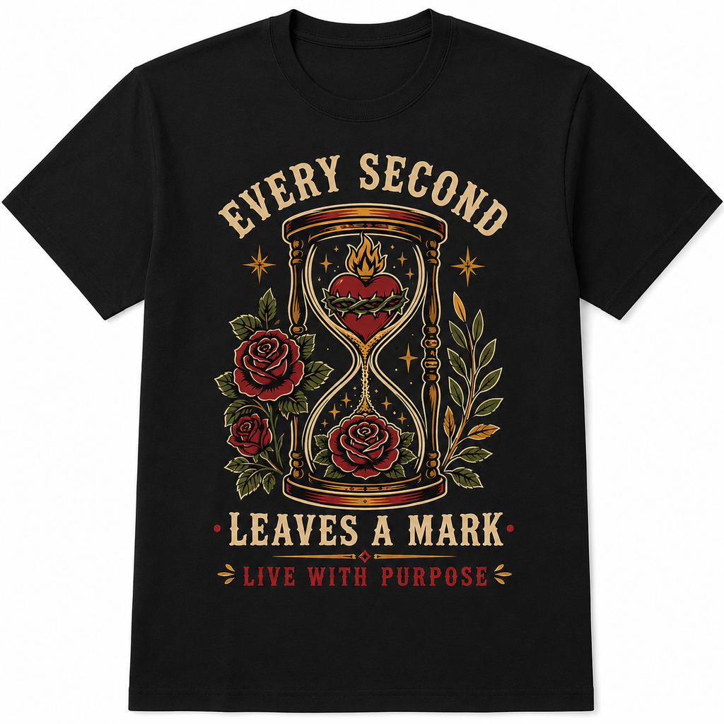 Vintage Hourglass Every Second Leaves Mark Gothic Tattoo Rose Retro Unisex Tee