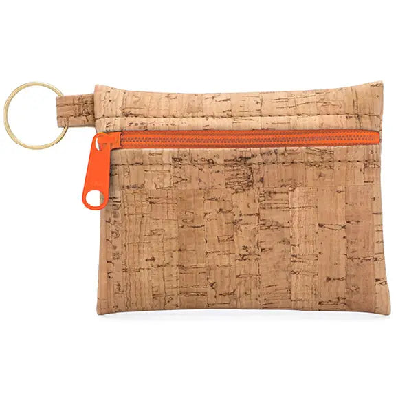 Natalie Therese, Coin Purse- Rustic Cork, Orange Zipper
