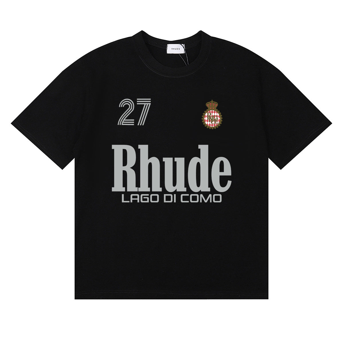 Rhude T-shirts LAGO DI COMO Printed Cotton Casual Short Sleeve Men and Women