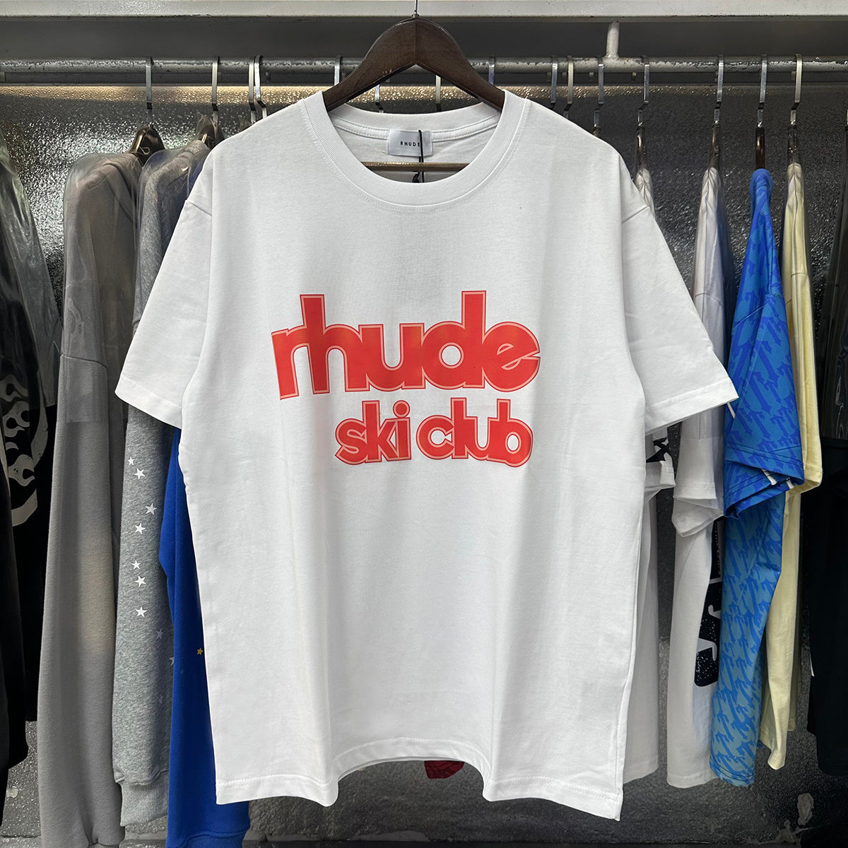 Rhude T-shirts Ski Club Letter Print Versatile Casual Short Sleeve Men and Women