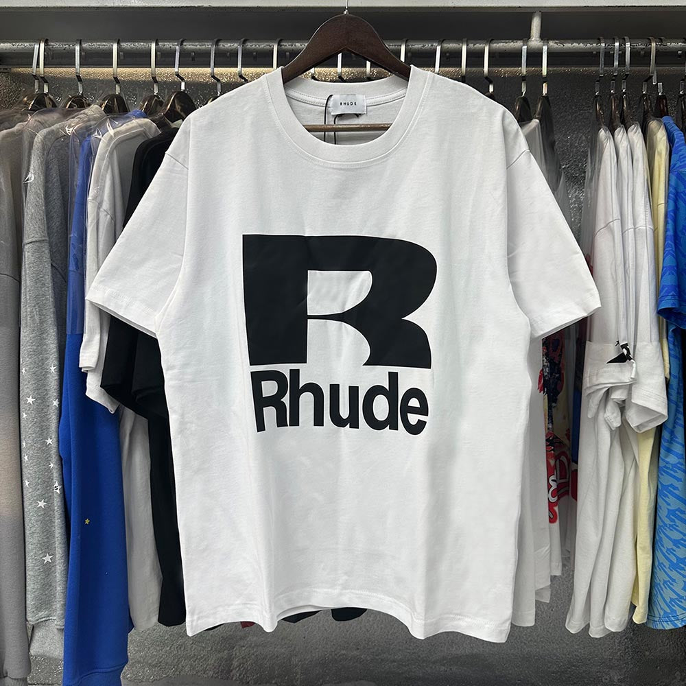 Rhude T-shirts Solid Color R Letter Printing Cotton Casual Short Sleeve Men and Women