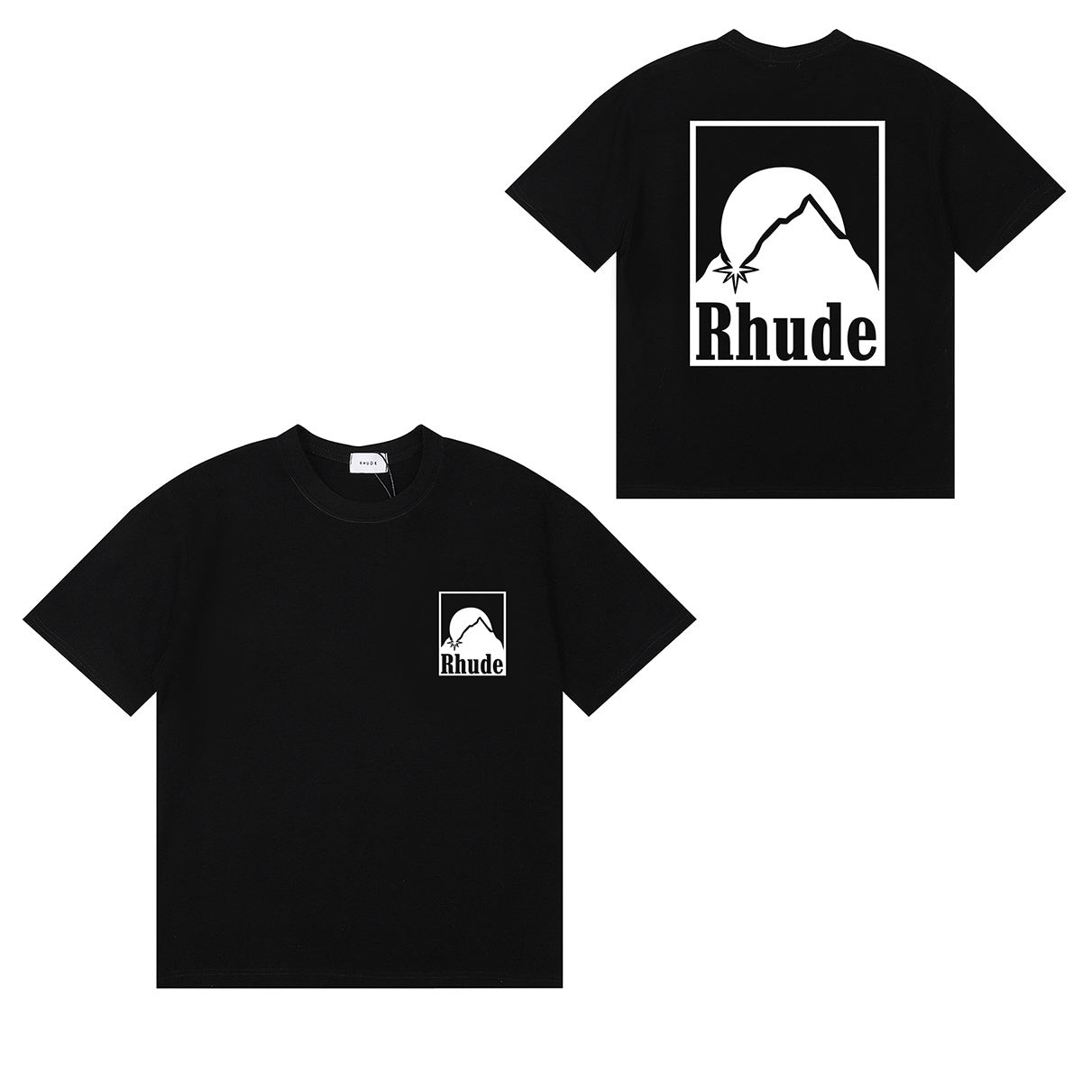Rhude T-shirts Moon Badge Printing Cotton Casual Short Sleeve Men and Women