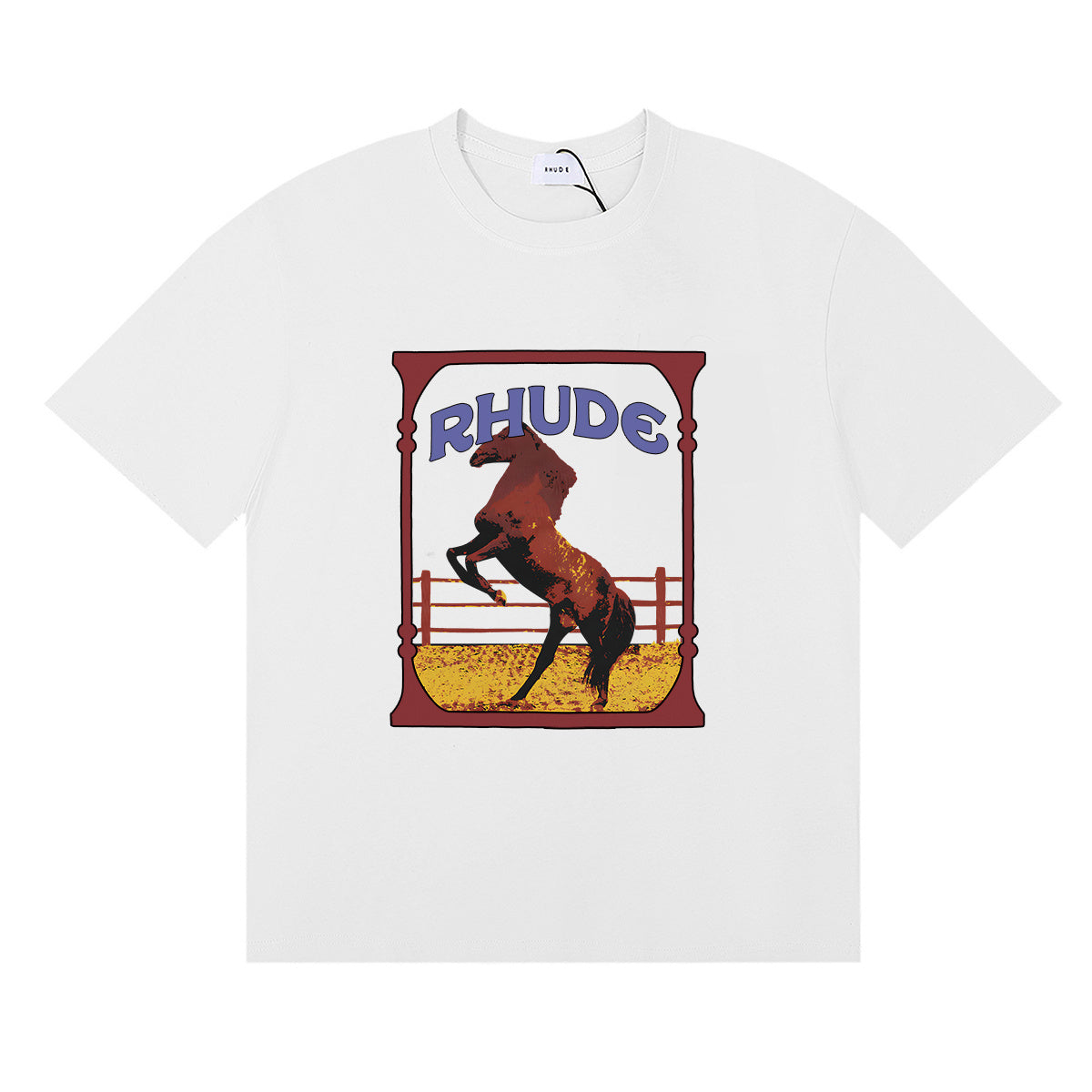 Rhude T-shirts Horse Frame Printing Cotton Casual Short Sleeve Men and Women
