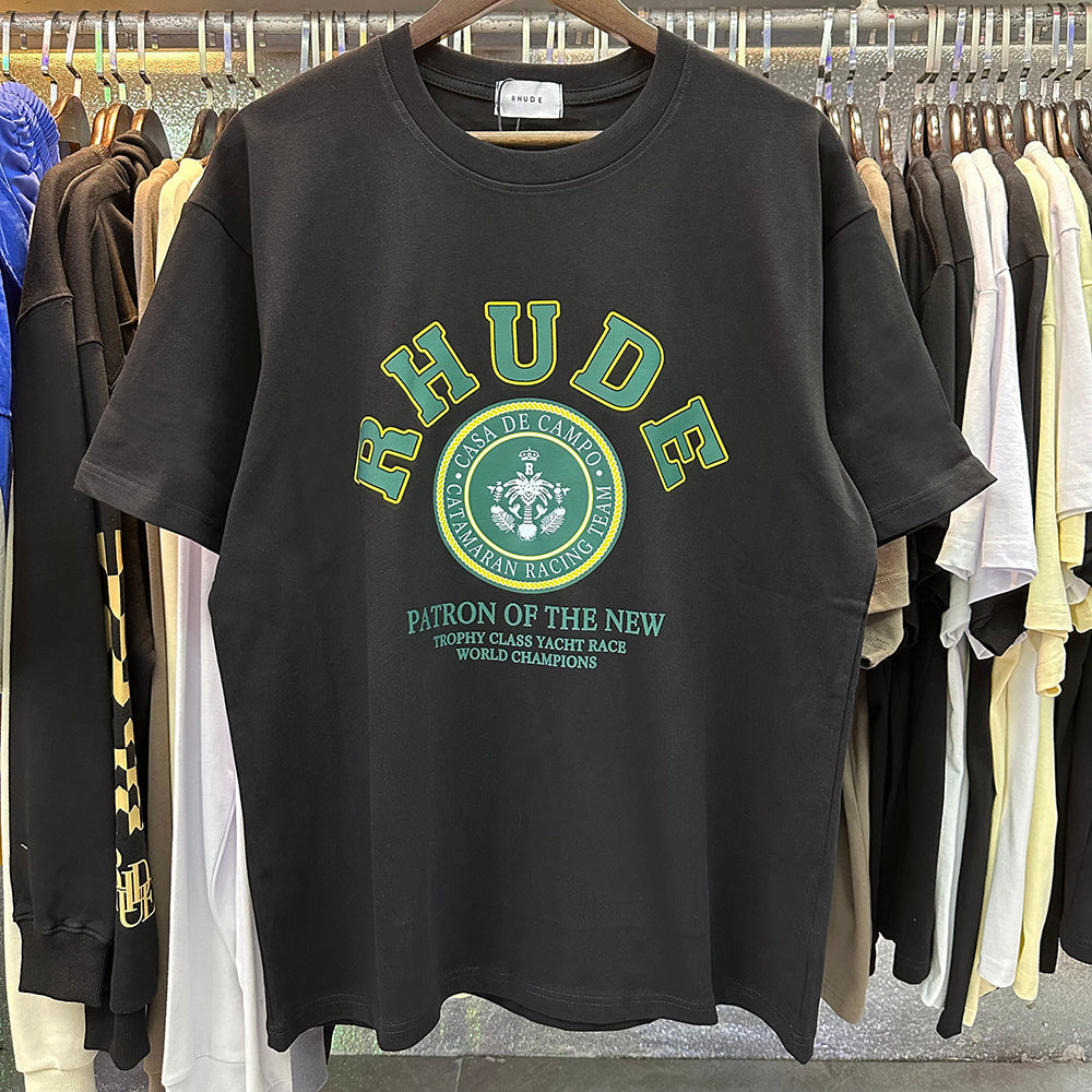 Rhude T-shirts Green Print Loose Casual Short Sleeve Men and Women