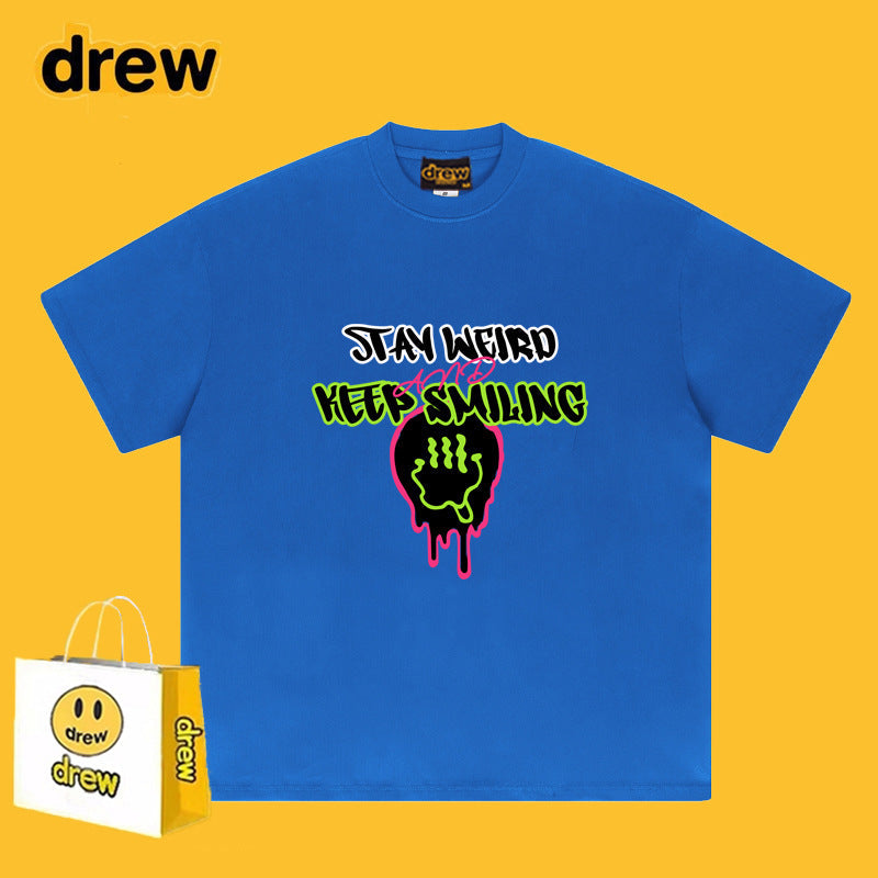 Drew T-shirts Funny Smiling Face Short Sleeve Printed T-shirt