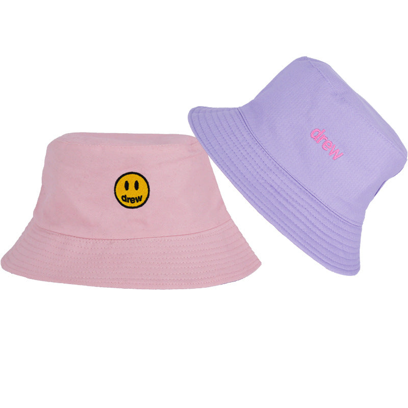 Drew House Justin Bieber Hat Bucket Hat Fishing Cap Cotton Print Fisherman Hat Smiling Face Bucket Hat Female Summer Outdoor Sun Hat