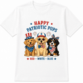 Patriotic Dog Graphic T-Shirt, Cute Puppy Red White Blue Print Tee, American Summer Casual Short Sleeve Shirt for Men and Women