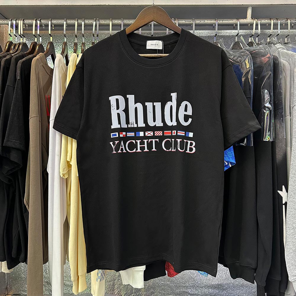 Rhude T-shirts Flag Printing Cotton Casual Short Sleeves Men and Women