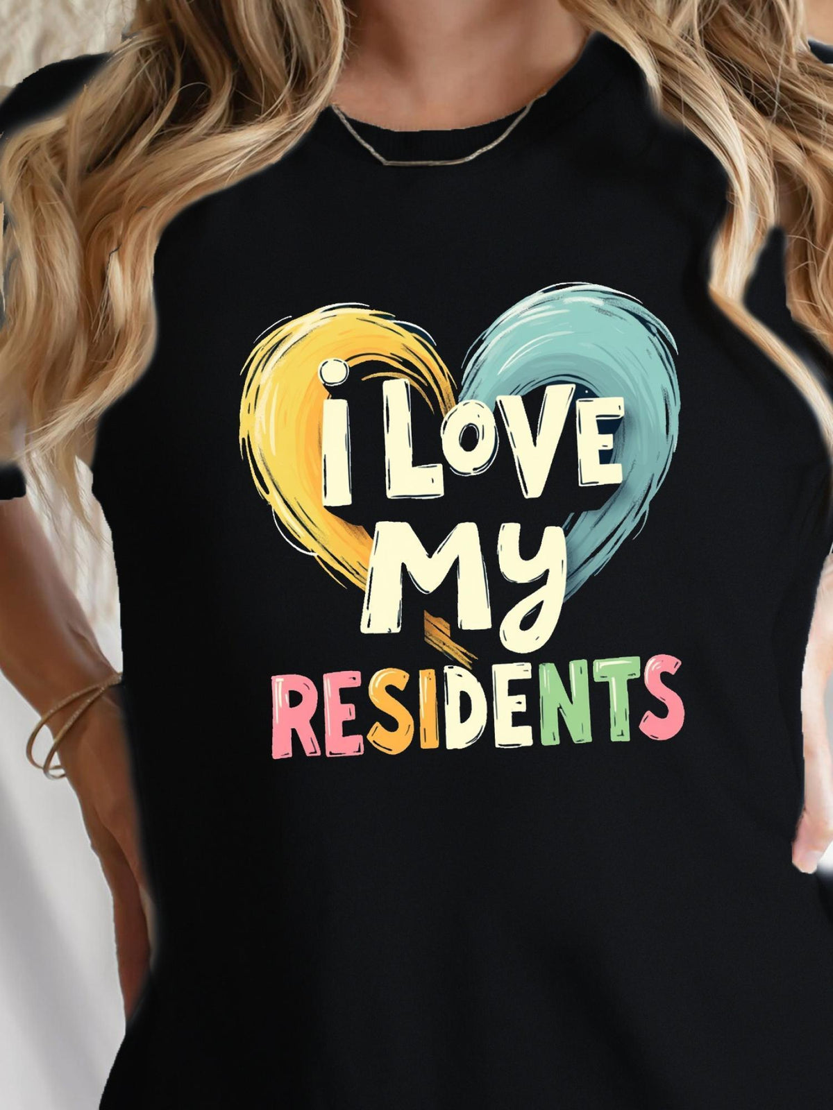 I Love My Residents Nursing Home CNA Caregiver Graphic Tee for Men Women, Cute Senior Care Short Sleeve T-Shirt, Casual Crew Neck Top for Healthcare Worker Gift