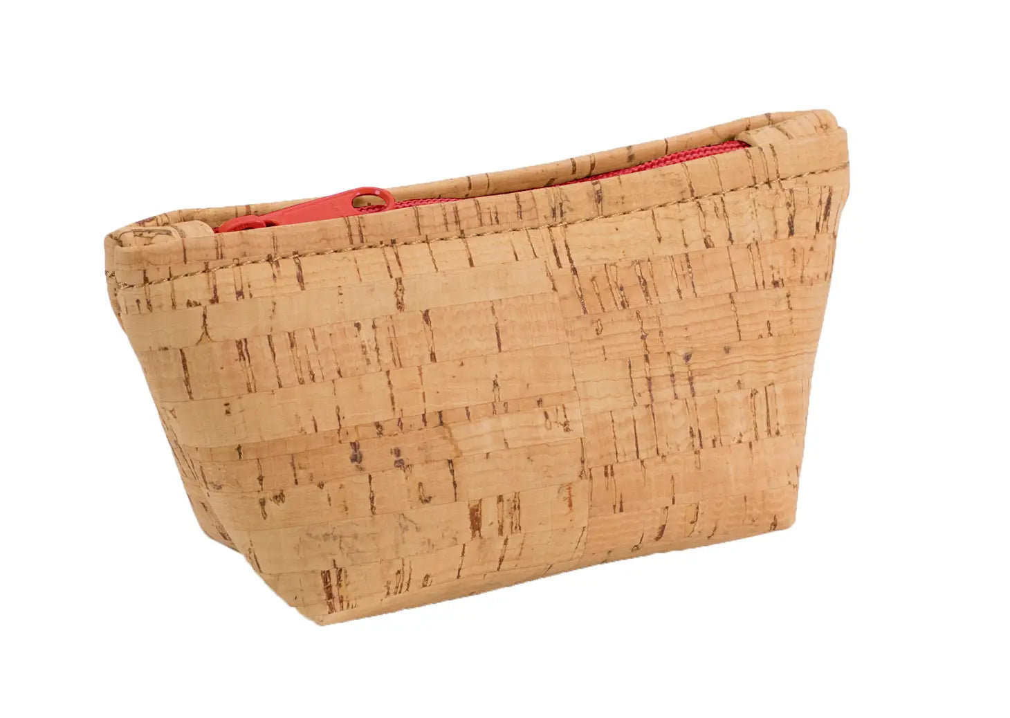 Natalie Therese, Cork Zip Pouch Small- Rustic Cork, Red Zipper