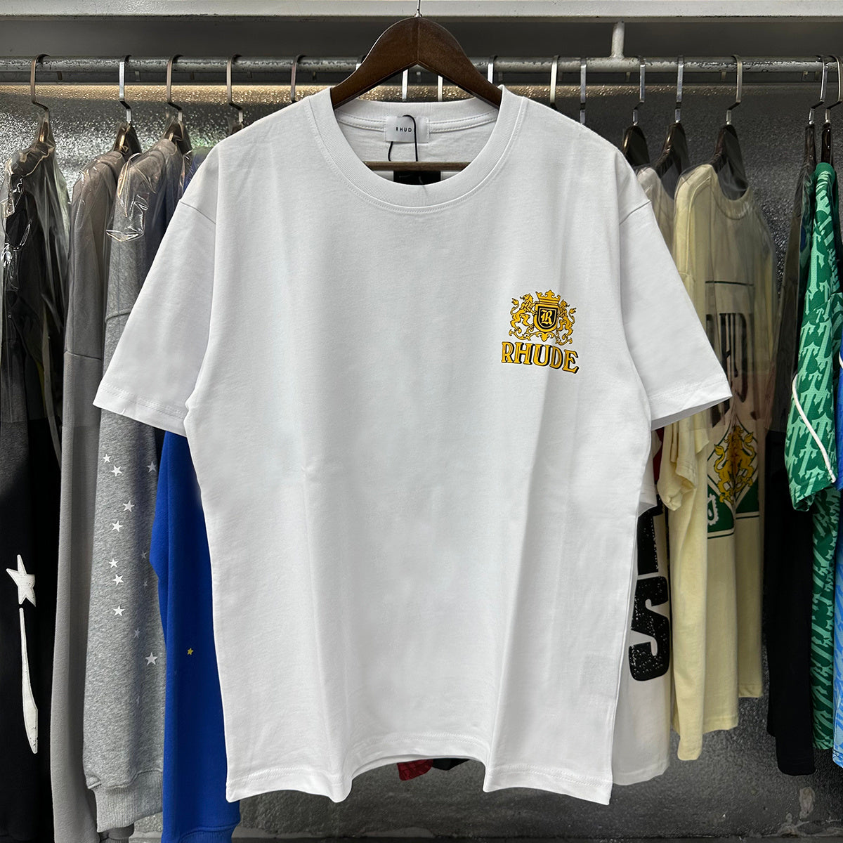 Rhude T-shirts Totem Badge Printing Cotton Casual Short Sleeve Men and Women