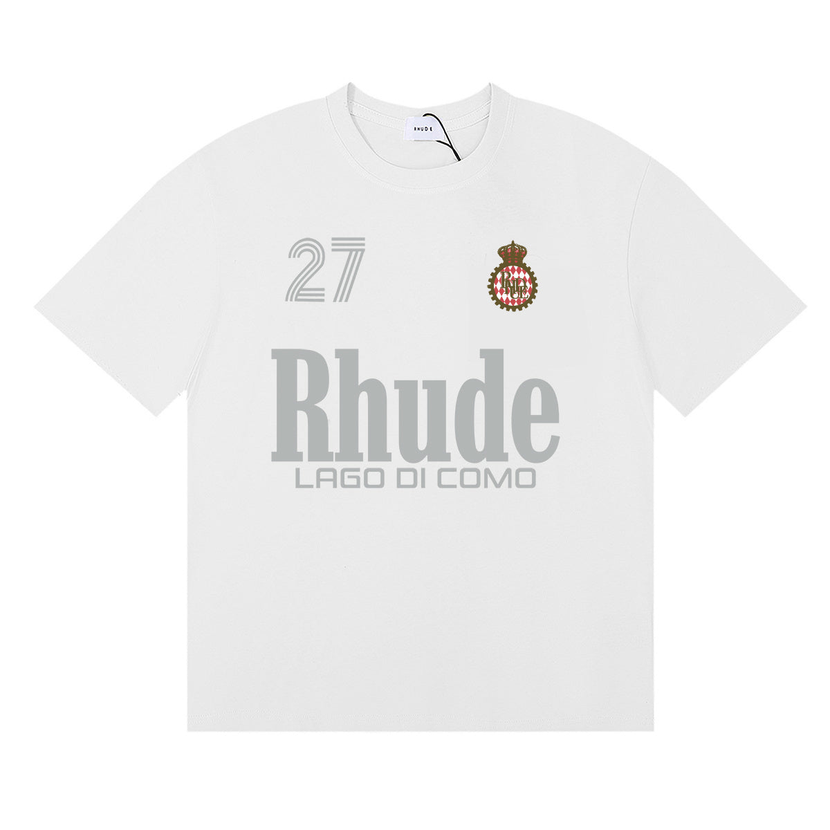 Rhude T-shirts LAGO DI COMO Printed Cotton Casual Short Sleeve Men and Women