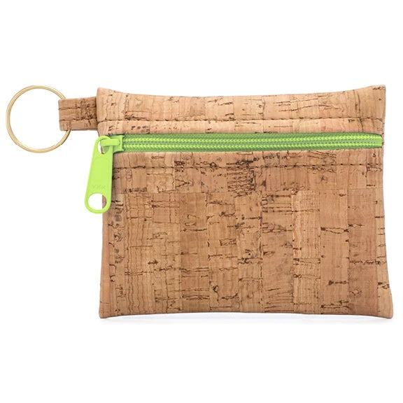 Natalie Therese, Coin Purse- Rustic Cork, Apple Green Zipper