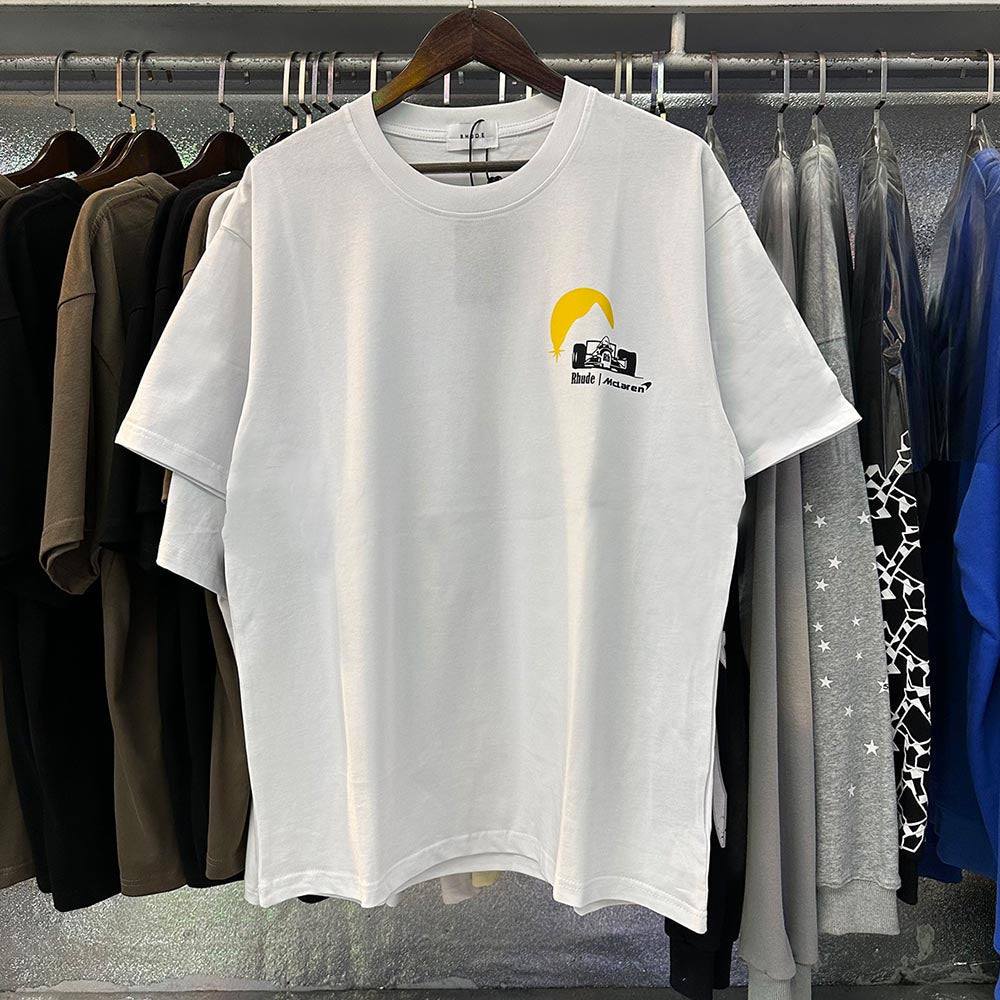 Rhude T-shirts Racing Printed Cotton Casual Short Sleeves Men and Women