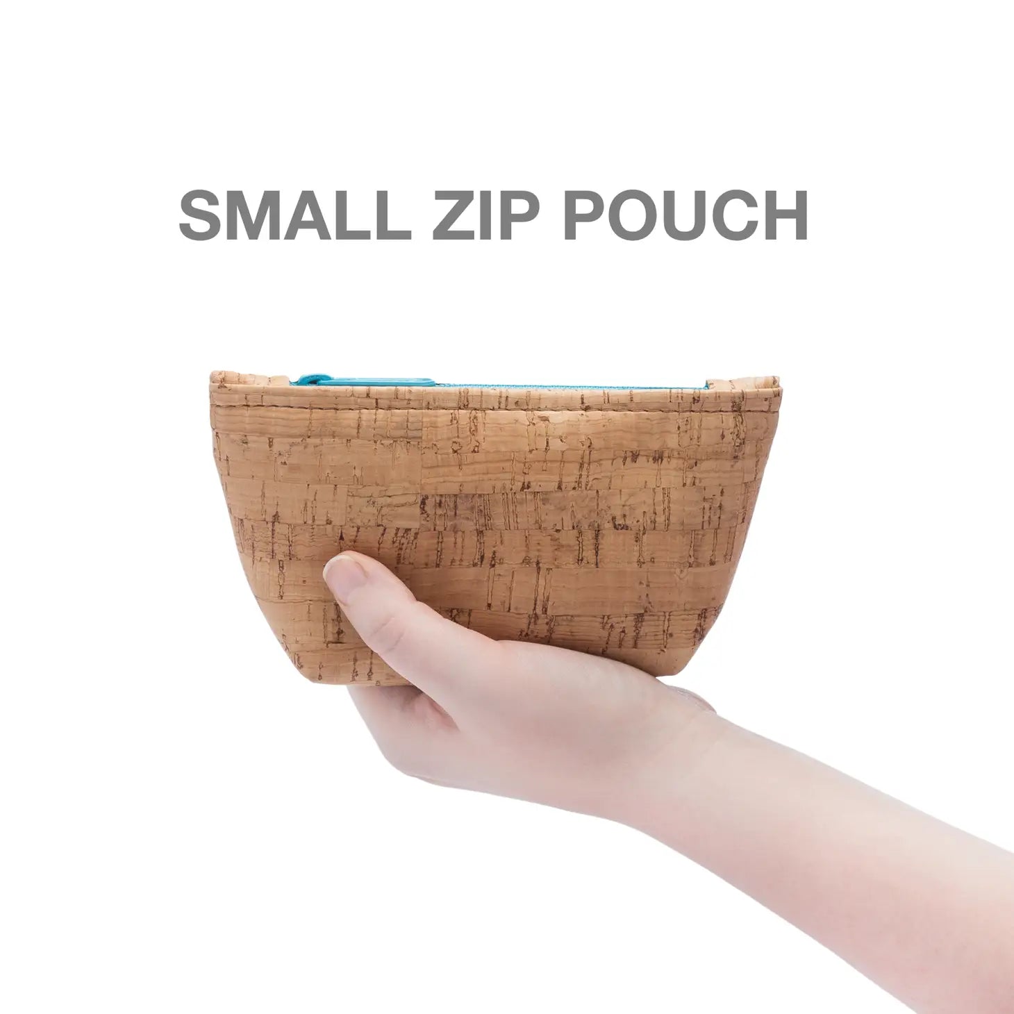 Natalie Therese, Cork Zip Pouch Small- Rustic Cork, Aqua Zipper