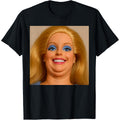 Funny Double Chin Doll Face Meme Expression Hilarious Gen Z Humor Graphic Tee for Men Women, Cute Creepy Doll Pattern Short Sleeve T-Shirt, Casual Crew Neck Top for Daily Wear