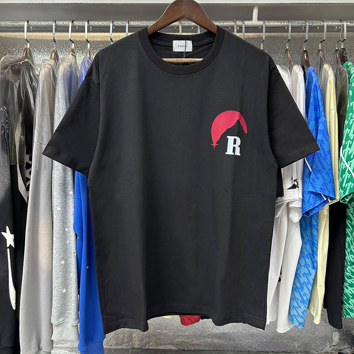 Rhude T-shirts Red Sunset Print Cotton Casual Short Sleeve Men and Women