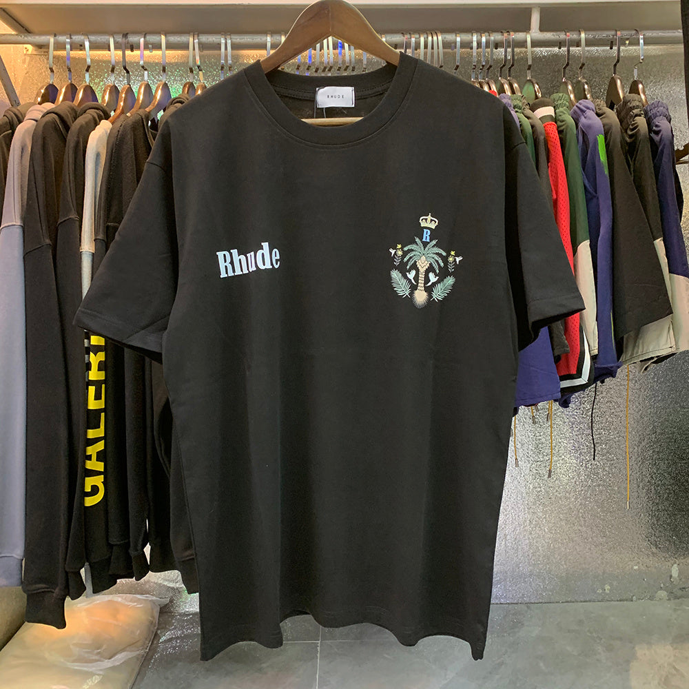 Rhude T-shirts Coconut Crown Printing Cotton Casual Short Sleeve Men and Women