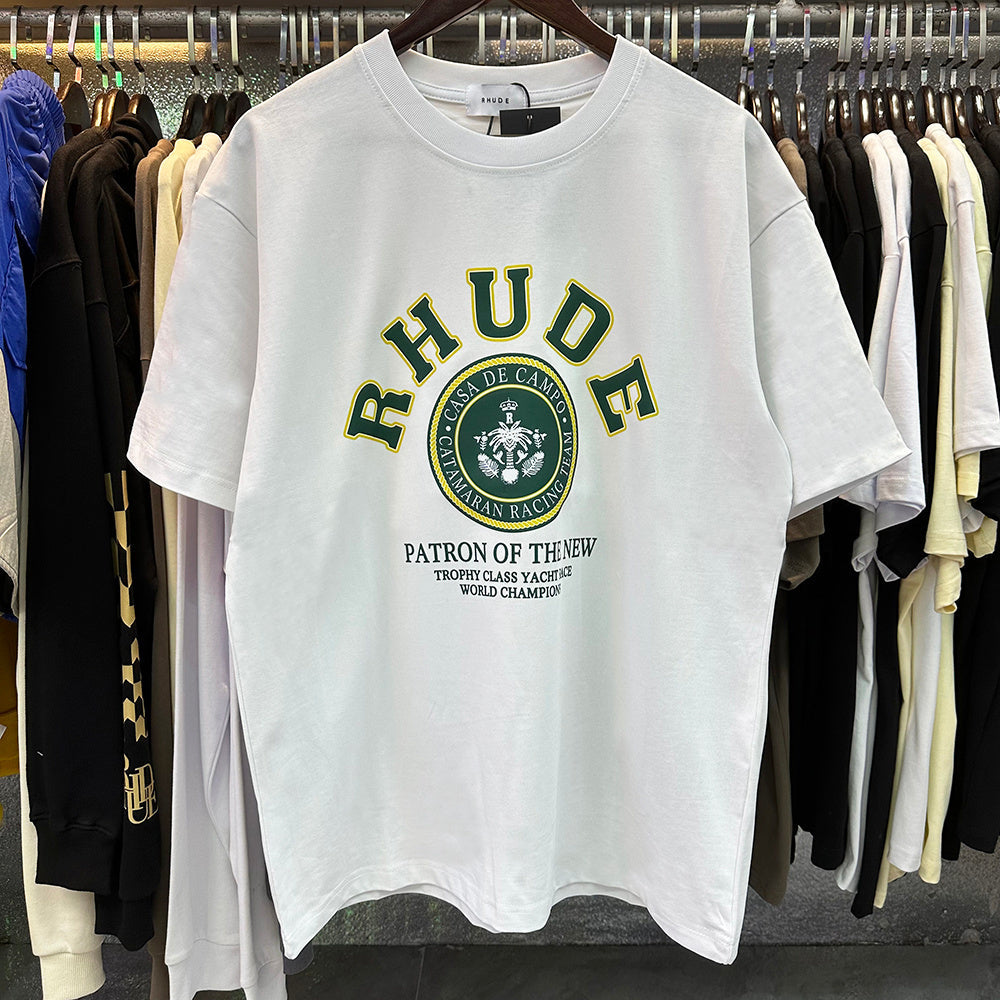 Rhude T-shirts Green Print Loose Casual Short Sleeve Men and Women