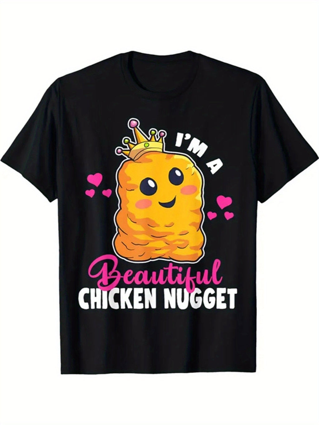 I Am A Beautiful Chicken Nugget Funny Kawaii Graphic Tee for Men Women, Cute Foodie Christmas Short Sleeve T-Shirt, Casual Crew Neck Top for Chicken Lover Holiday Gift